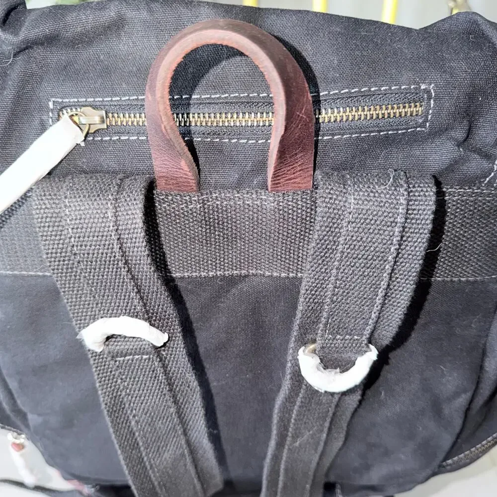 NWT Damndog black canvas leather backpack ruck sack utility back rugged tactical